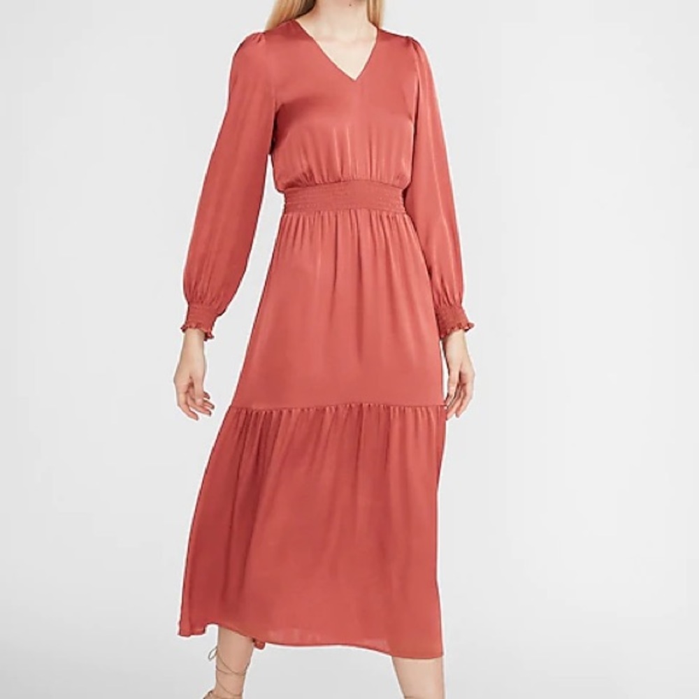 Express, Satin Long-Sleeve Dress, Desert Rose